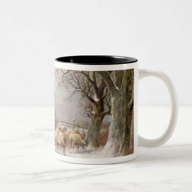 Tasse 2 Couleurs Bergère avec son troupeau dans un paysage d'hiver (Droit)