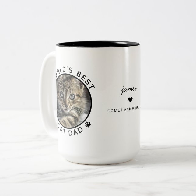 Tasse 2 Couleurs Best Cat Papa Deux Photo Typographie moderne (Devant gauche)