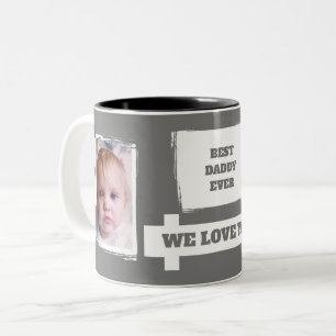 Tasse 2 Couleurs Best Daddy Ever 2 photos vous aiment blanc gris