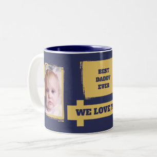 Tasse 2 Couleurs Best Daddy Ever 2 photos vous aiment marine or