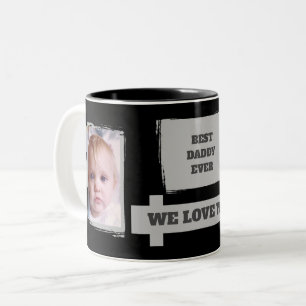 Tasse 2 Couleurs Best Daddy Ever 2 photos vous aiment noir gris