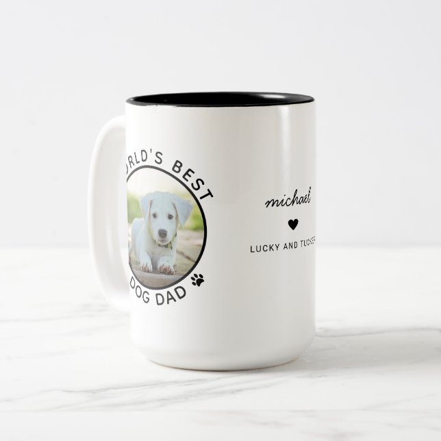 Tasse 2 Couleurs Best Dog Dad Deux photos Typographie moderne (Devant gauche)