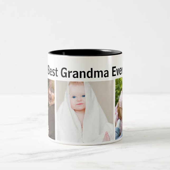 Tasse 2 Couleurs Best Grandma Ever 3Photo Collage Custom  (Centre)