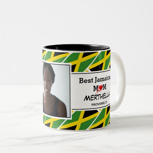 Tasse 2 Couleurs BEST JAMAICAN MOM Personnalisé JAMAICA Drapeau pho (Devant droit)
