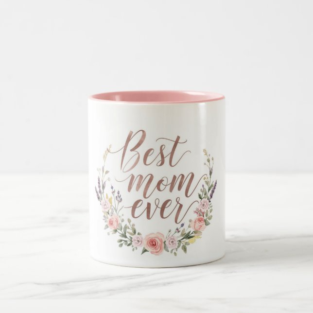 Tasse 2 Couleurs Best Mom Ever – Elegant Calligraphy Floral (Centre)