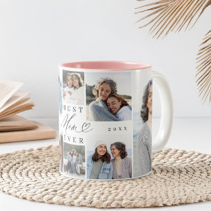 Tasse 2 Couleurs Best Mom Ever Mom Script Heart Photo Collage