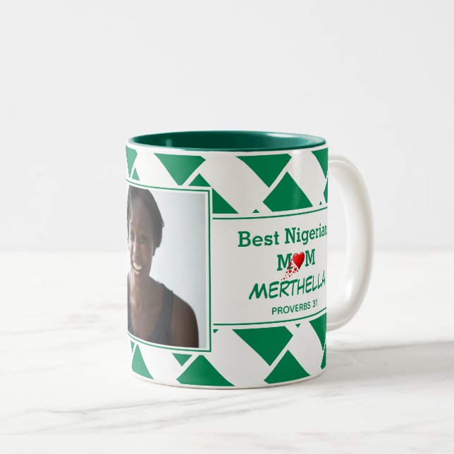 Tasse 2 Couleurs BEST NIGERIAN MOM Personnalisé NIGERIA Drapeau pho (Devant droit)