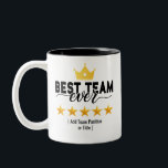 Tasse 2 Couleurs Best Team Ever | Custom Name or Job Two-Tone Coffe<br><div class="desc">Celebrate your amazing team with this bold and elegant design featuring the phrase “Best Team Ever” in strong typography, accented by a golden crown and five gold stars. A perfect tribute for work teams, sports groups, or any crew that deserves recognition. Personalize the bottom line with a custom title or...</div>