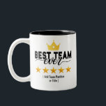 Tasse 2 Couleurs Best Team Ever | Custom Name or Job Two-Tone Coffe<br><div class="desc">Celebrate your amazing team with this bold and elegant design featuring the phrase “Best Team Ever” in strong typography, accented by a golden crown and five gold stars. A perfect tribute for work teams, sports groups, or any crew that deserves recognition. Personalize the bottom line with a custom title or...</div>