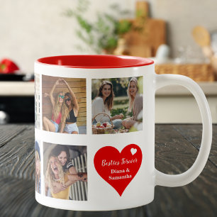 Tasse 2 Couleurs Besties Forever, BFF 9 Photo personnalisée & Coeur