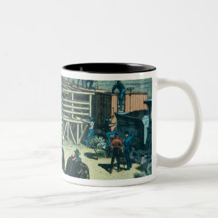 Tasse 2 Couleurs Bétail du Texas de chargement sur un train au