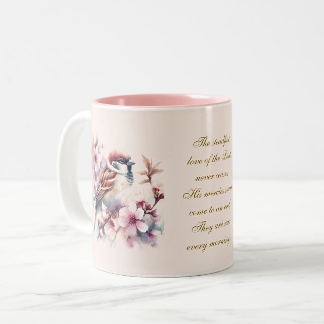 Tasse 2 Couleurs Bible de Bruant personnalisable Verset rose pâle (Devant gauche)