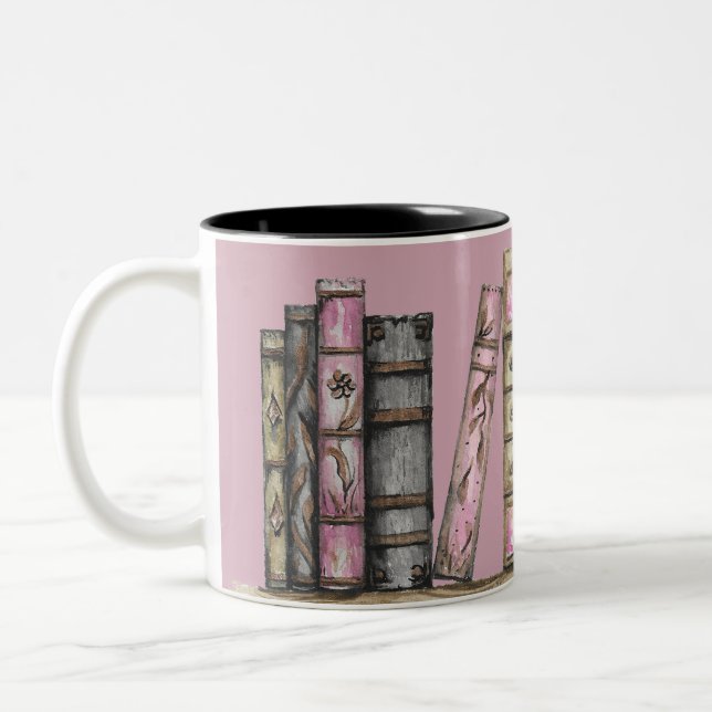 Tasse 2 Couleurs Bibliothèque Vielle Livre Rose Et Horloge (Gauche)