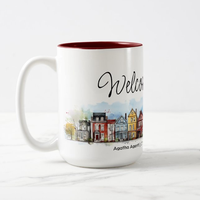 Tasse 2 Couleurs Bienvenue Accueil Immobilier Fermer Cadeau (Gauche)