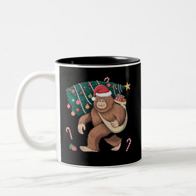 Tasse 2 Couleurs Bigfoot Noël Arbre Lumières Noël Sasquatatch Amour (Gauche)