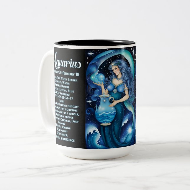 Tasse 2 Couleurs Bijou personnalisé Galaxie Zodiac Aquarius (Devant gauche)