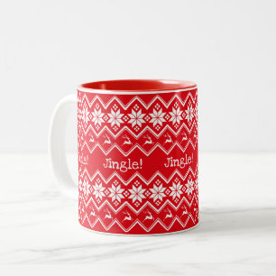 Tasse 2 Couleurs BIMBO! Flocon de neige rouge et motif de cerf de