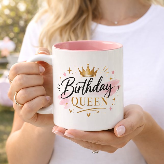 Tasse 2 Couleurs Birthday Queen Elegant Script with Gold Crown (Créateur téléchargé)