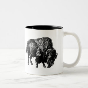 Tasse 2 Couleurs Bison Américain Buffalo Vintage Bois Gravure Musiq