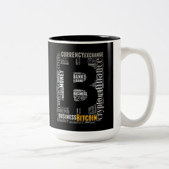 Tasse 2 Couleurs Bitcoin logo wordart graphiques (Droit)