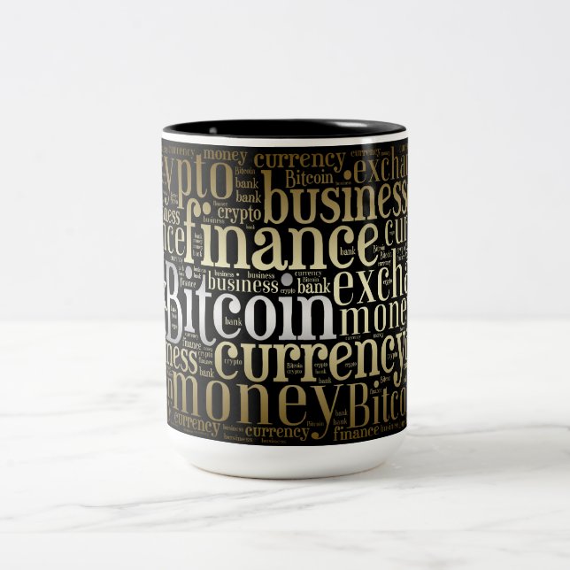 Tasse 2 Couleurs Bitcoin logo wordart graphiques (Centre)