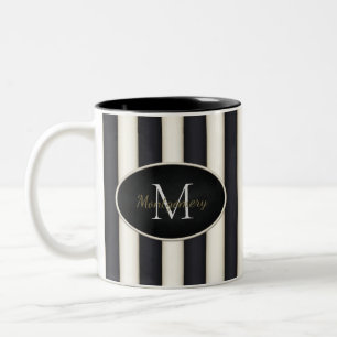 Tasse 2 Couleurs Black & Antique Grandes Blancs Ovale Monogramme en