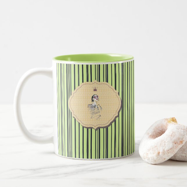Tasse 2 Couleurs Black et vert mignonne fille beauté bande (Avec donut)