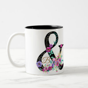 Tasse 2 Couleurs Black Floral Moderne Ampersand Chic Rustique Pays