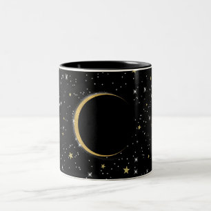 Tasse 2 Couleurs Black & Gold Céleste Lune Magique Lunaire Étoiles