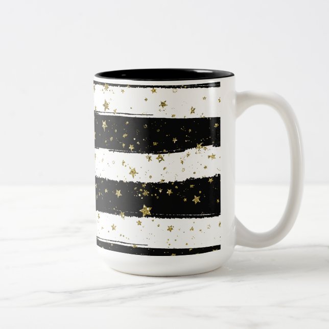 Tasse 2 Couleurs Black White Aquarelle rayures Gold Parties scintil (Droit)