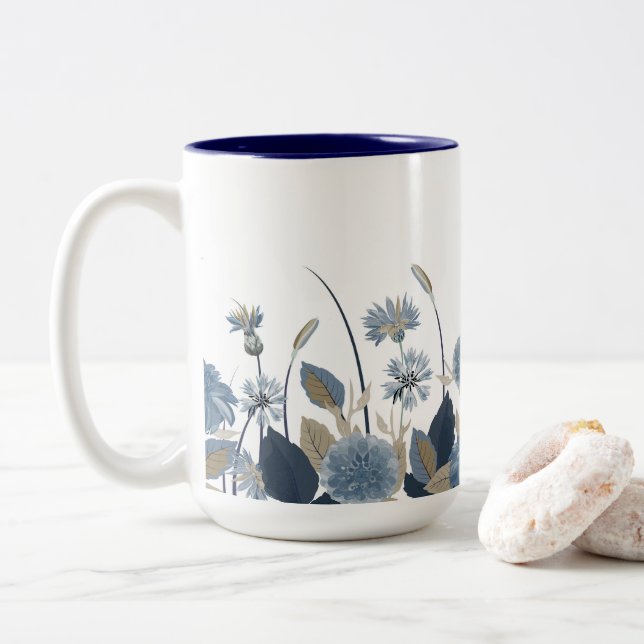 Tasse 2 Couleurs Bleu Dahlias Cornflower (Avec donut)