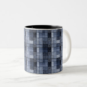 Tasse 2 Couleurs Bleu, denim, tartan, carreaux .
