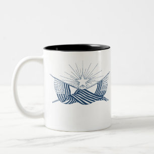 Tasse 2 Couleurs Bleu et blanc drapeaux Vintages américains avec ét