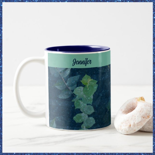 Tasse 2 Couleurs Bleu foncé et Feuilles verts Turquoises (Créateur téléchargé)