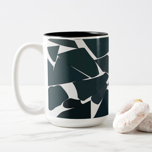 Tasse 2 Couleurs Bleu Gris Géométrique Moderne  (Avec donut)