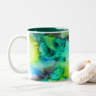Tasse 2 Couleurs Bleu Marbre vert Tie teint aquarelle