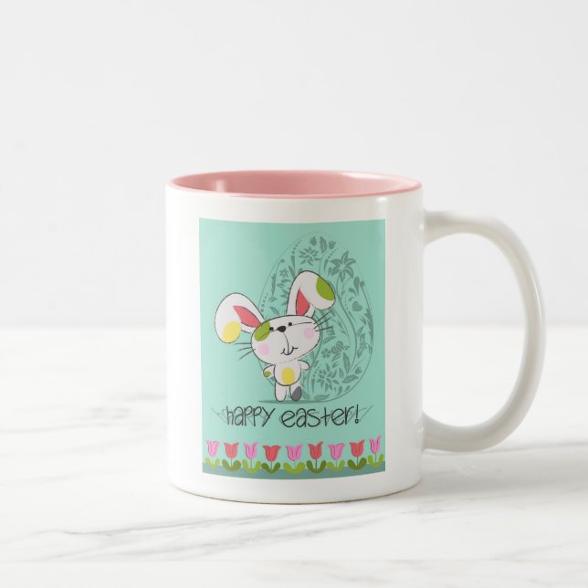 Tasse 2 Couleurs Bleu mignon Joyeux lapin de Pâques (Droit)
