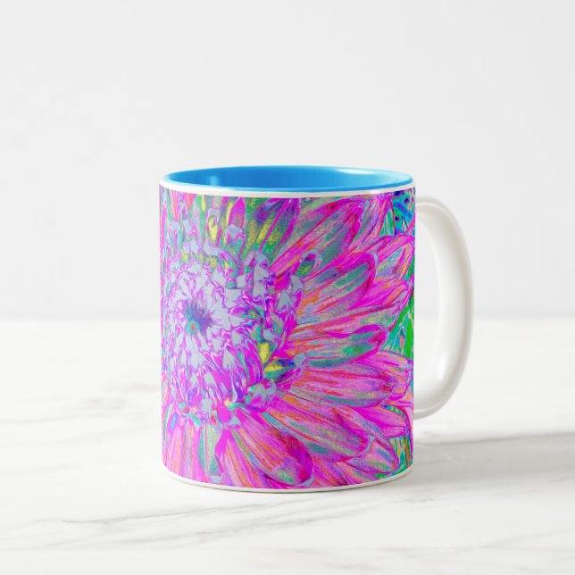 Tasse 2 Couleurs Bleu rose et violet cool Artsy Dahlia Bloom (Devant droit)
