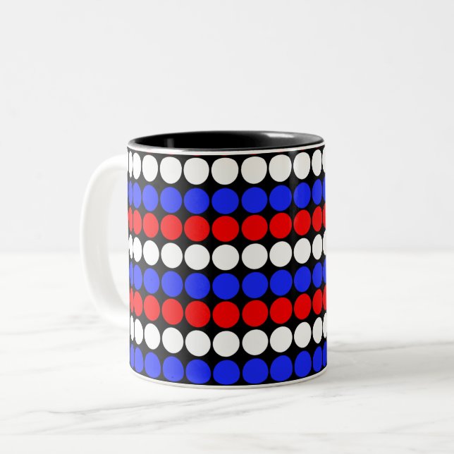 Tasse 2 Couleurs Bleu Rouge Blanc Moderne Points et Rayures (Devant gauche)