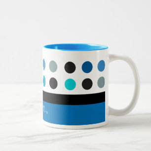 Tasse 2 Couleurs Bleu, Teal et conception moderne de pois blanc