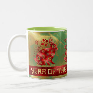 Tasse 2 Couleurs Bleu Vert Rouge Or Lapin Nouvel An Chinois 2023