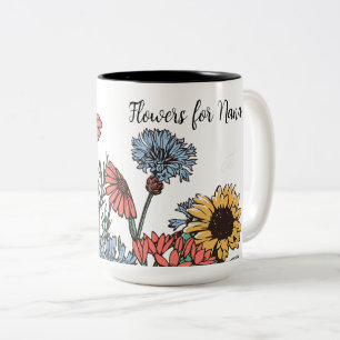 Tasse 2 Couleurs Bleus mignons et FLEURS d'or pour Nana PERSONNALIS