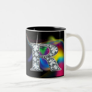 Tasse 2 Couleurs Bling diamant "R" sur la boue arc-en-ciel