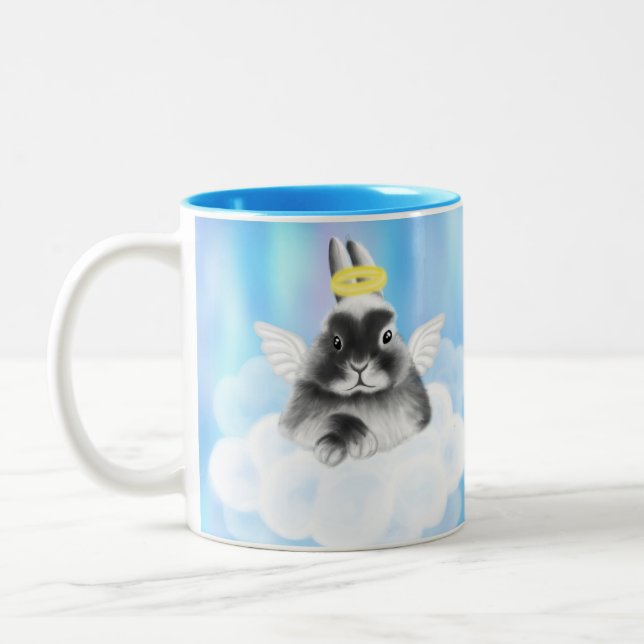 Tasse 2 Couleurs Bliss célestes : Lapin gris et blanc sur nuage ave (Gauche)