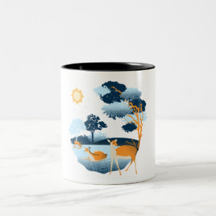 Tasse 2 Couleurs Blue Cute Fun Illustrateur Vin drôle Noël