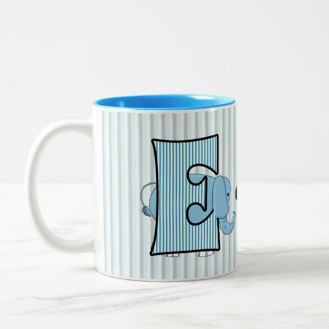 Tasse 2 Couleurs Blue Elephant Monogramme Big E avec nom Enfants (Gauche)