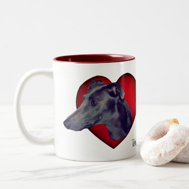Tasse 2 Couleurs Blue Greyhound Red Heart Personnalisé (Avec donut)