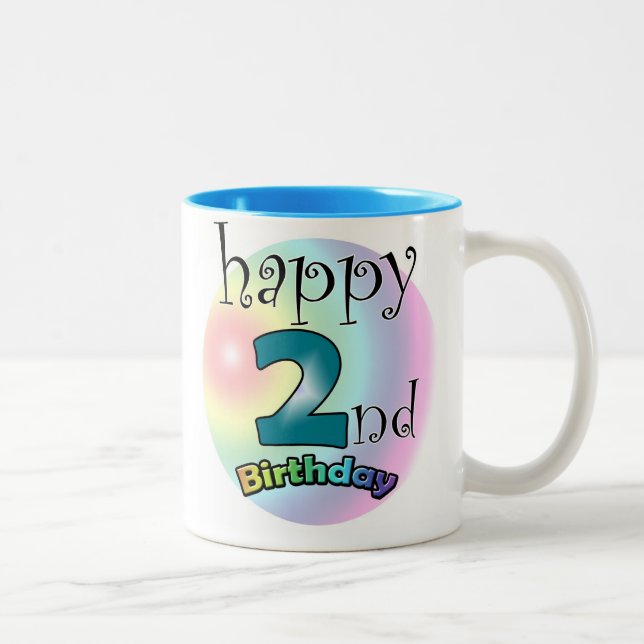 Tasse 2 Couleurs Blue Happy 2e anniversaire (Droit)