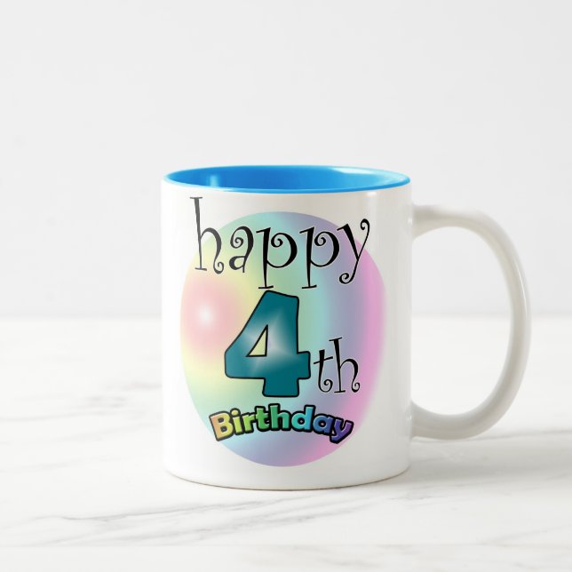 Tasse 2 Couleurs Blue Happy 4e anniversaire (Droit)