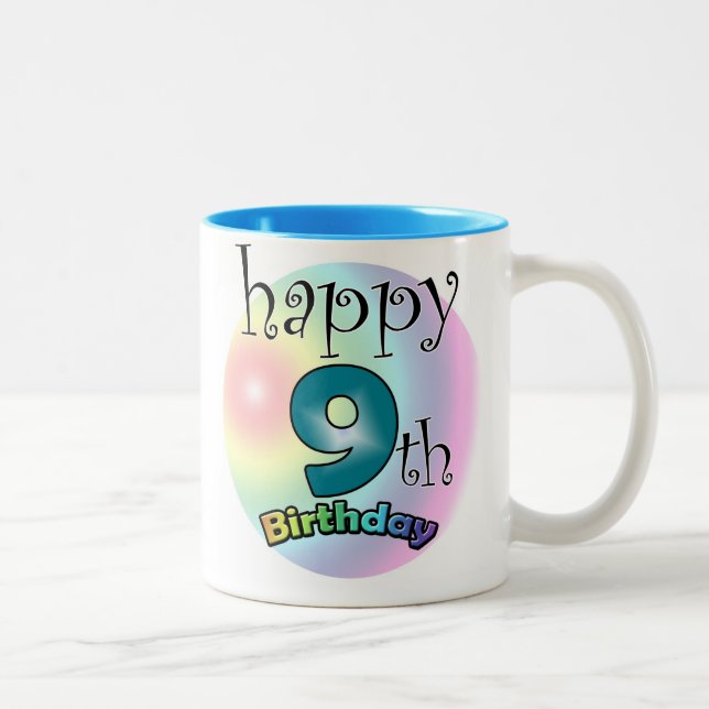 Tasse 2 Couleurs Blue Happy 9e anniversaire (Droit)